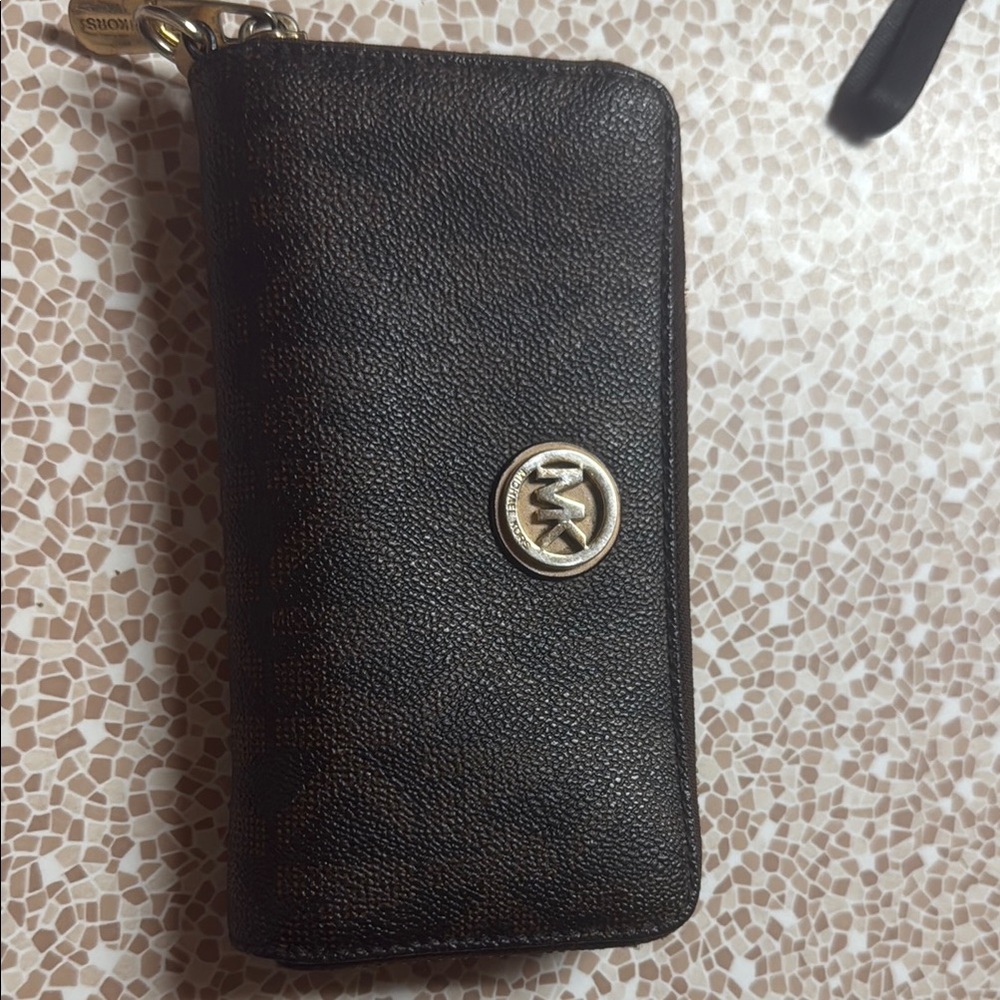Michael Kors Dark Brown Wallet with Gold Emblem